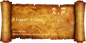 Kluger Piusz névjegykártya